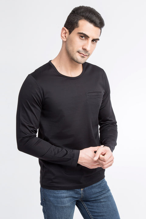 Black Crew Neck Regular Fit Cotton Sweatshirt