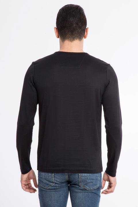 Black Crew Neck Regular Fit Cotton Sweatshirt