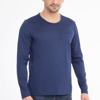 Navy Blue Crew Neck Regular Fit Cotton Sweatshirt