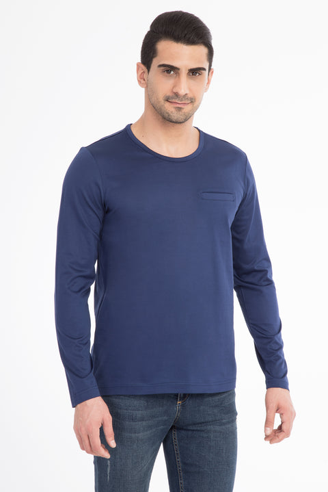 Navy Blue Crew Neck Regular Fit Cotton Sweatshirt