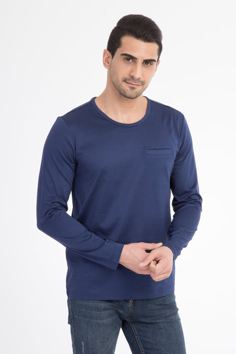 Navy Blue Crew Neck Regular Fit Cotton Sweatshirt