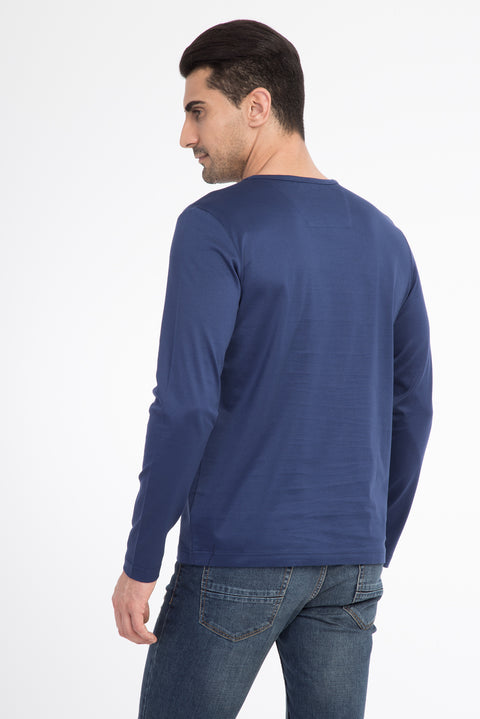 Navy Blue Crew Neck Regular Fit Cotton Sweatshirt