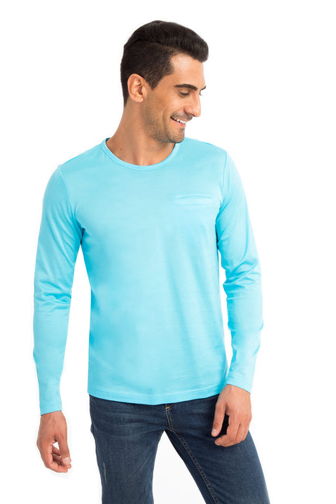 Blue Crew Neck Regular Fit Cotton Sweatshirt