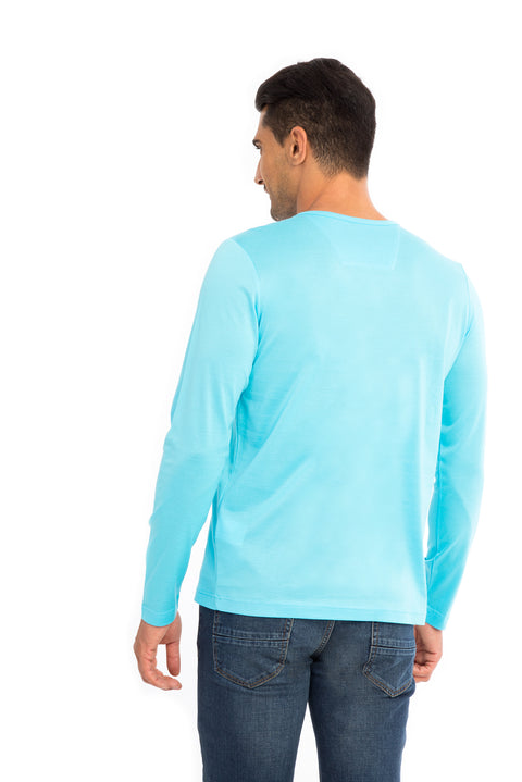 Blue Crew Neck Regular Fit Cotton Sweatshirt