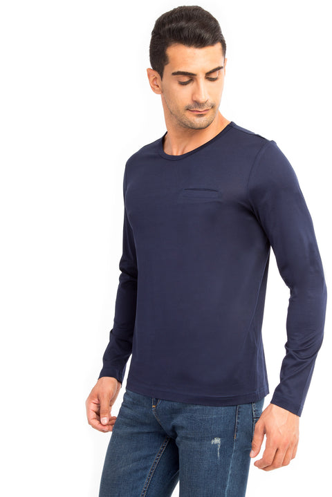 Blue Crew Neck Regular Fit Cotton Sweatshirt
