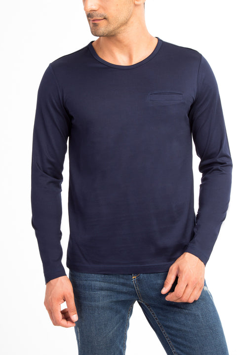 Blue Crew Neck Regular Fit Cotton Sweatshirt