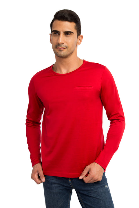 Kırmızı Bisiklet Yaka Regular Fit Pamuk Sweatshirt