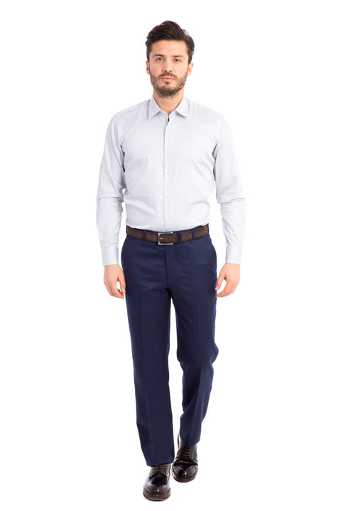 Navy Blue 6 Drop Regular Fit Standard Cut Classic Fabric Trousers