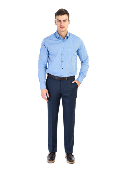 Dark Blue 4 Drop Relaxed Fit Classic Fabric Trousers