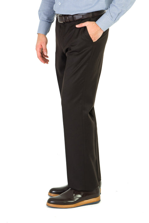 Dark Brown 4 Drop Relaxed Fit Classic Fabric Trousers