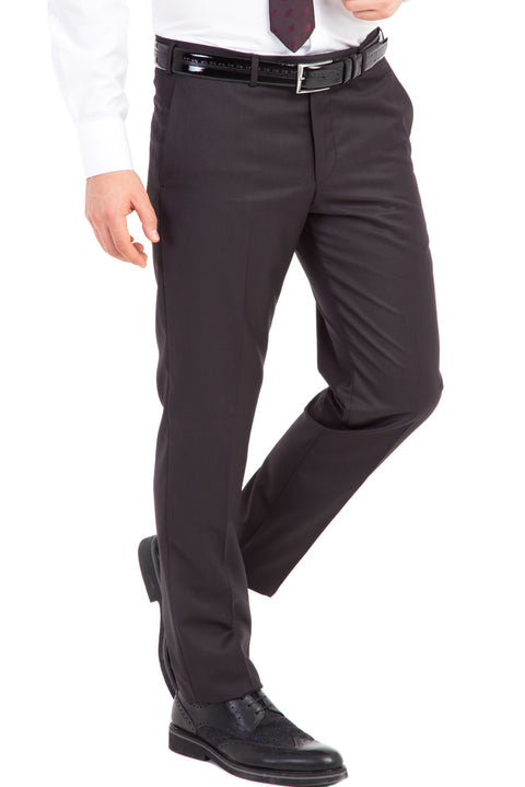 Black 6 Drop Regular Fit Standard Cut Classic Fabric Trousers