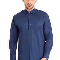 Navy Blue Long-Sleeve Classic Satin Cotton Shirt