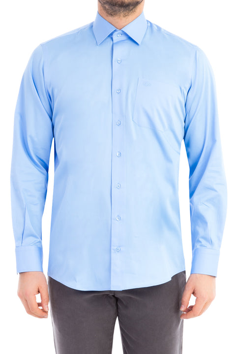 Blue Long Sleeve Classic Satin Cotton Shirt