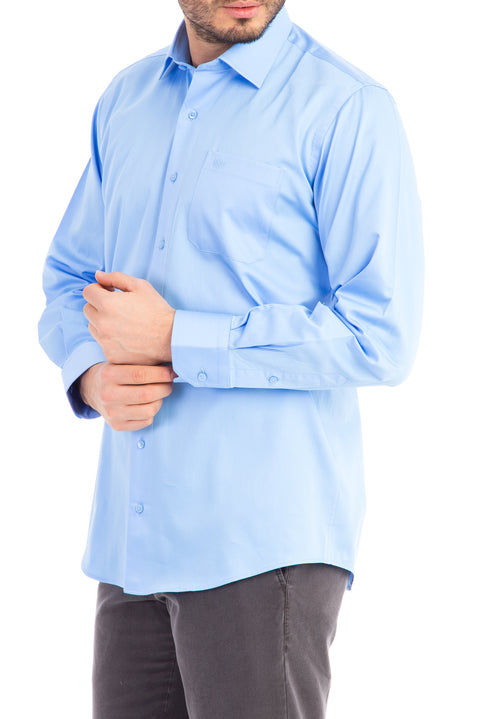 Blue Long Sleeve Classic Satin Cotton Shirt