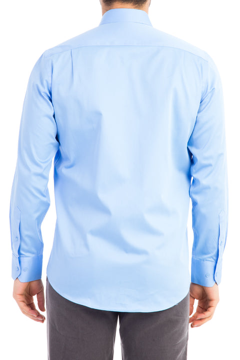 Blue Long Sleeve Classic Satin Cotton Shirt