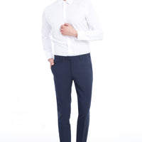 Dark Blue 6 Drop Regular Fit Standard Cut Classic Fabric Trousers