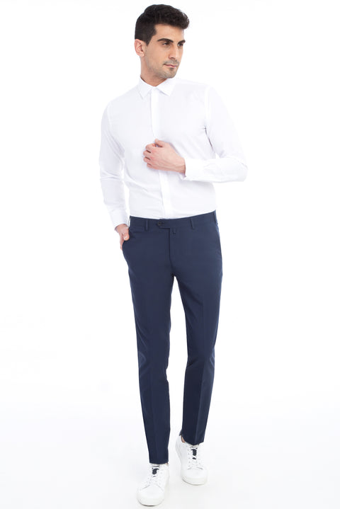 Dark Blue 6 Drop Regular Fit Standard Cut Classic Fabric Trousers
