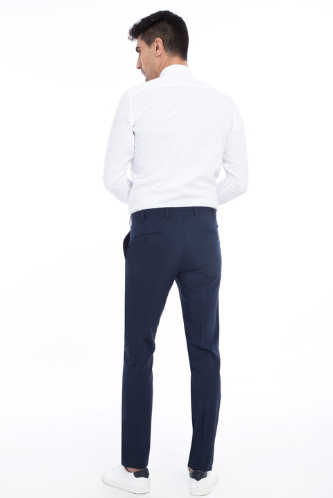 Dark Blue 6 Drop Regular Fit Standard Cut Classic Fabric Trousers