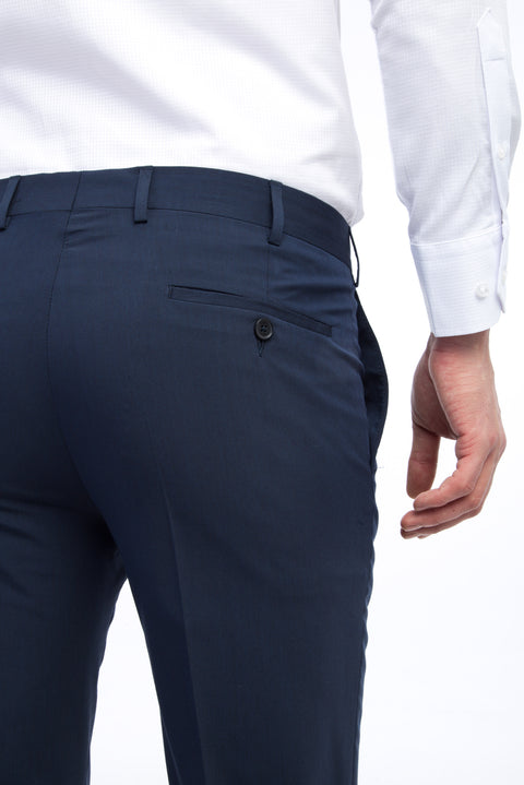 Dark Blue 6 Drop Regular Fit Standard Cut Classic Fabric Trousers