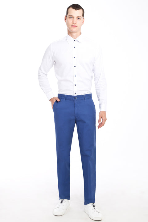 Blue Regular Fit Standard Cut Lycra Canvas / Chino Trousers