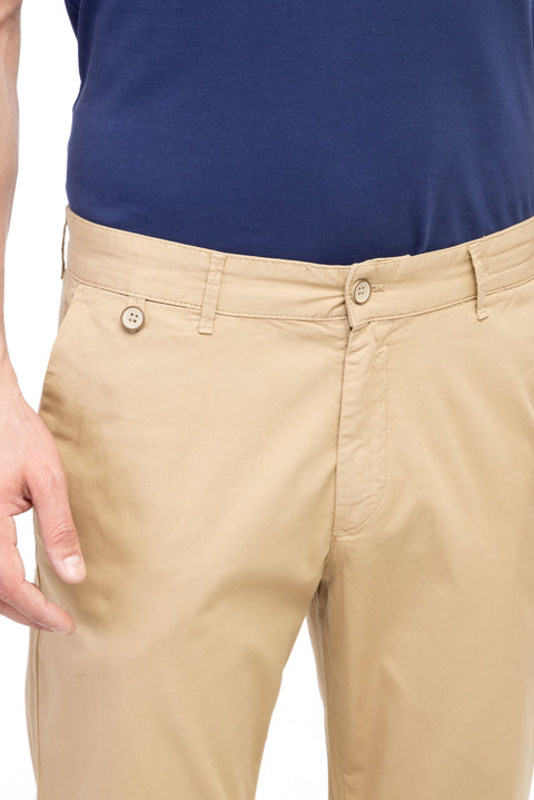 Bej Regular Fit Standart Kesim Desenli Likralı Kanvas / Chino Pantolon