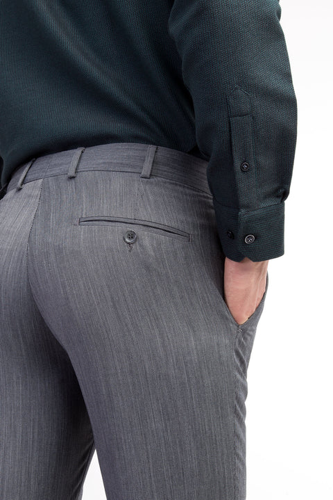 Medium Gray 6 Drop Regular Fit Standard Cut Classic Eyelet Fabric Trousers
