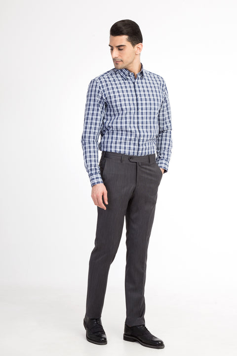 Smoke Grey 6 Drop Regular Fit Standard Cut Classic Eyelet Fabric Trousers