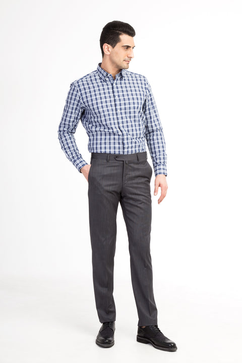 Smoke Grey 6 Drop Regular Fit Standard Cut Classic Eyelet Fabric Trousers
