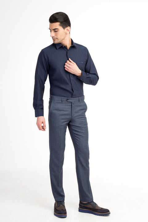 Blue 6 Drop Regular Fit Standard Cut Patterned Classic Fabric Trousers
