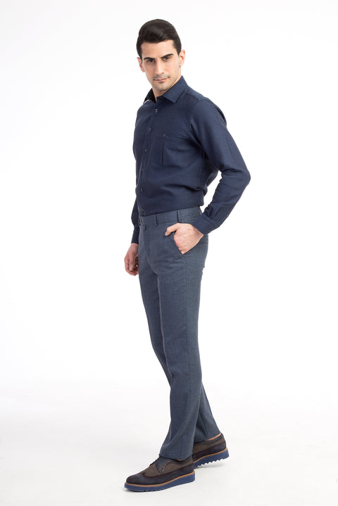 Blue 6 Drop Regular Fit Standard Cut Patterned Classic Fabric Trousers