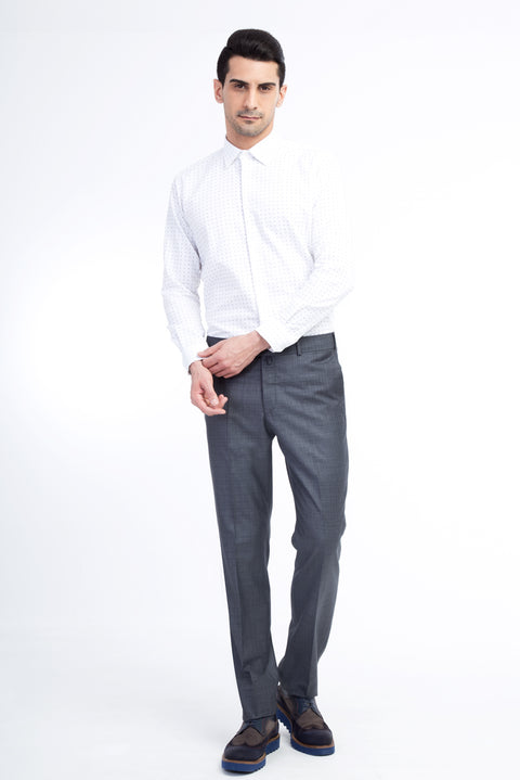 Light Grey 6 Drop Regular Fit Standard Cut Plaid Classic Fabric Trousers