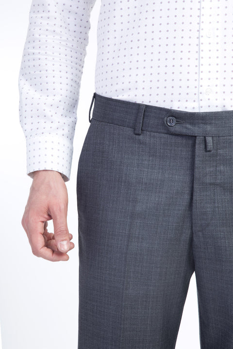 Light Grey 6 Drop Regular Fit Standard Cut Plaid Classic Fabric Trousers