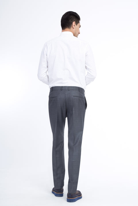 Light Grey 6 Drop Regular Fit Standard Cut Plaid Classic Fabric Trousers