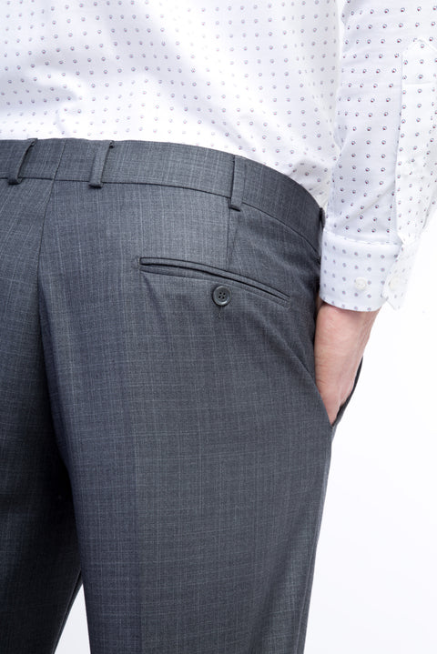 Light Grey 6 Drop Regular Fit Standard Cut Plaid Classic Fabric Trousers