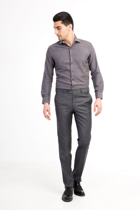 Medium Gray 7 Drop Slim Fit Plaid Fabric Trousers