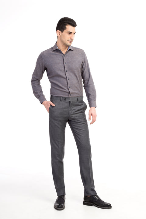 Medium Gray 7 Drop Slim Fit Plaid Fabric Trousers