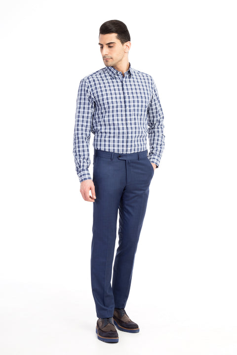 Blue 7 Drop Slim Fit Plaid Fabric Trousers