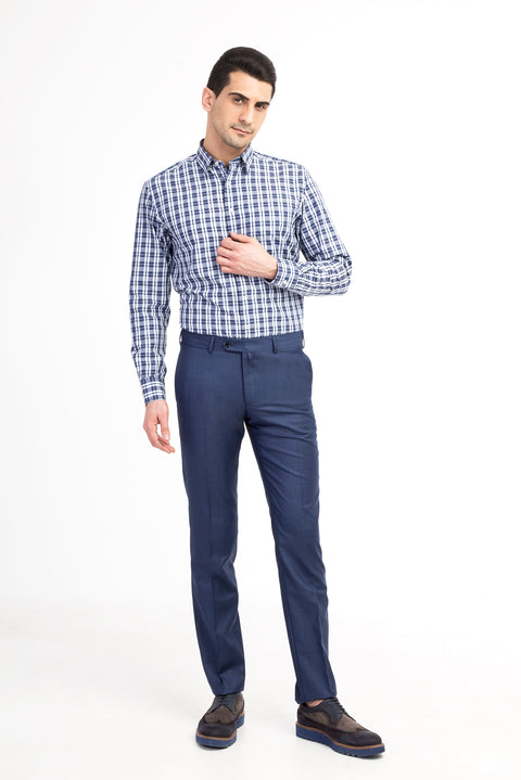 Blue 7 Drop Slim Fit Plaid Fabric Trousers