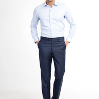 Dark Blue 6 Drop Regular Fit Standard Cut Plaid Classic Fabric Trousers