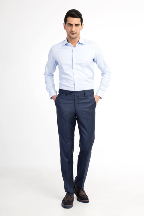 Dark Blue 6 Drop Regular Fit Standard Cut Plaid Classic Fabric Trousers
