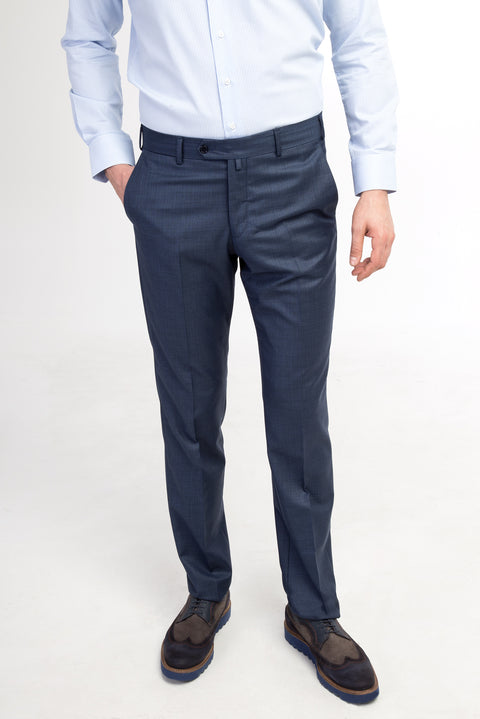 Dark Blue 6 Drop Regular Fit Standard Cut Plaid Classic Fabric Trousers