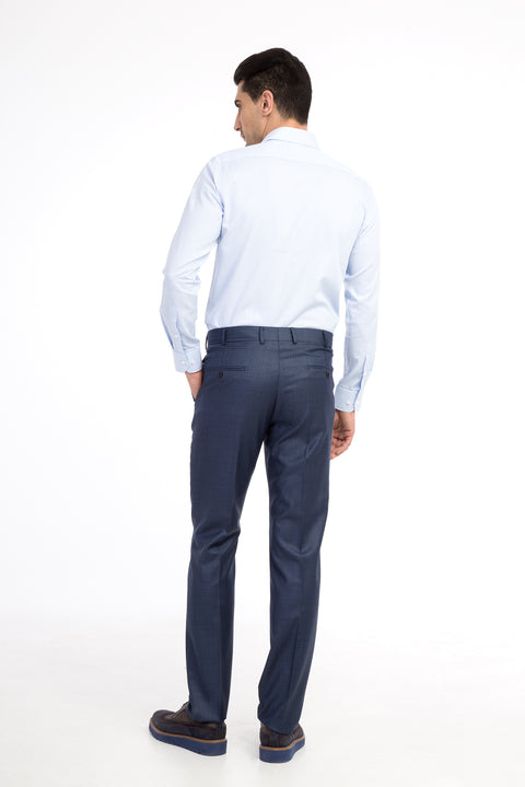 Dark Blue 6 Drop Regular Fit Standard Cut Plaid Classic Fabric Trousers