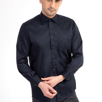Navy Blue Long-Sleeve Classic Satin Cotton Shirt
