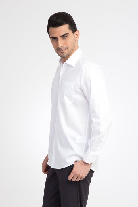White Long Sleeve Classic Satin Cotton Shirt