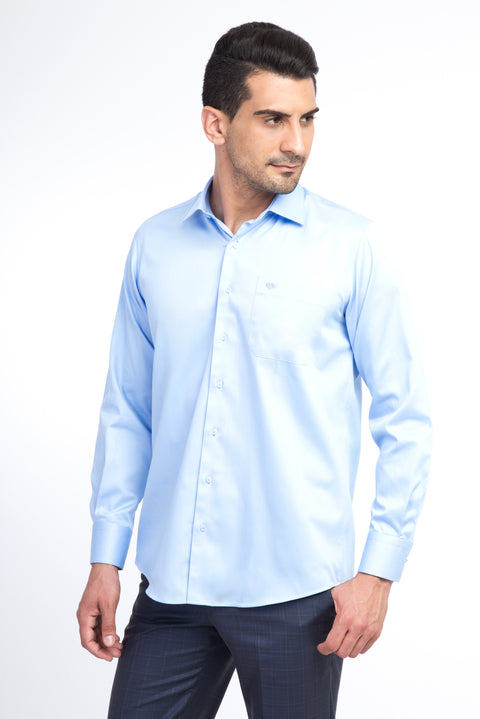 Light Blue Long Sleeve Classic Satin Cotton Shirt