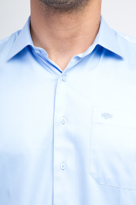 Light Blue Long Sleeve Classic Satin Cotton Shirt