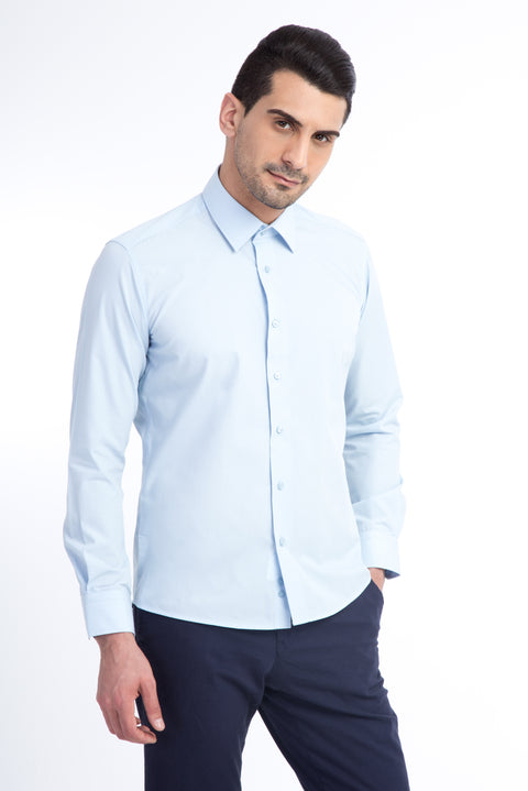 Light Blue Long Sleeve Slim Fit Narrow Cut Shirt