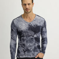 Anthracite V-Neck Batik Patterned Sweatshirt