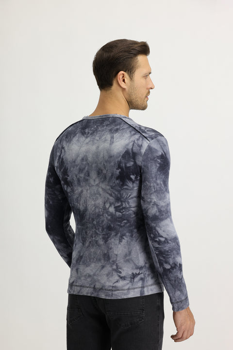 Anthracite V-Neck Batik Patterned Sweatshirt