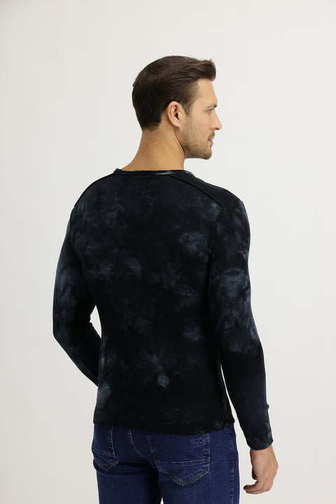 Dark Green V-Neck Tie-Dye Sweatshirt